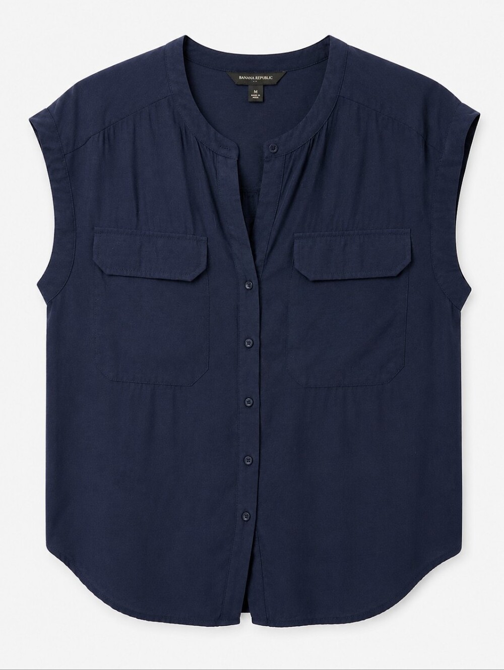 Banana Republic Petite Sleeveless Utility Blouse Navy Button Front S Petite - Picture 1 of 4